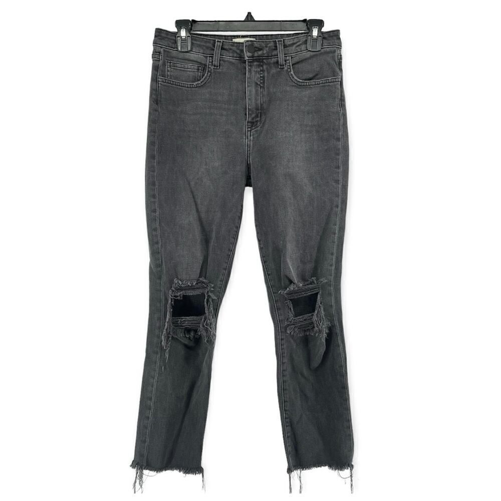 L’Agence Women’s Mid-Rise Gray Distressed Straight Leg Denim Jeans Size 29